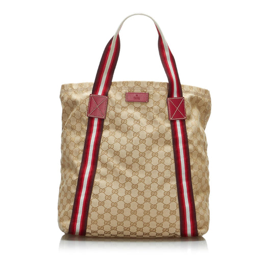 Gucci GG Web SHG-X8bRab Canvas Brown Tote Bag