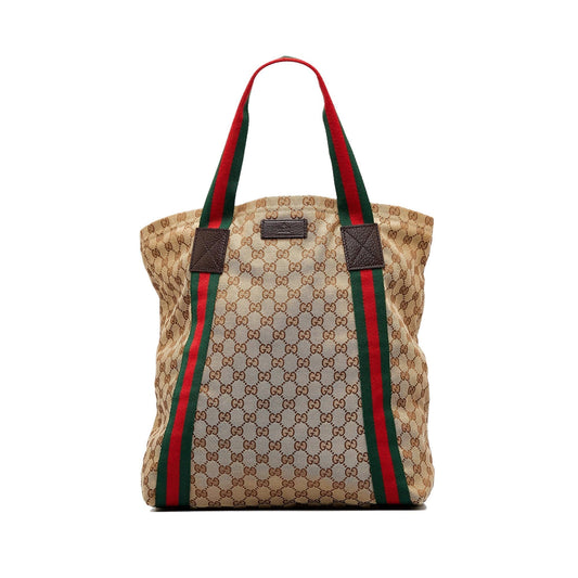 Gucci GG Web SHG-eVHpYS Canvas Brown Tote Bag