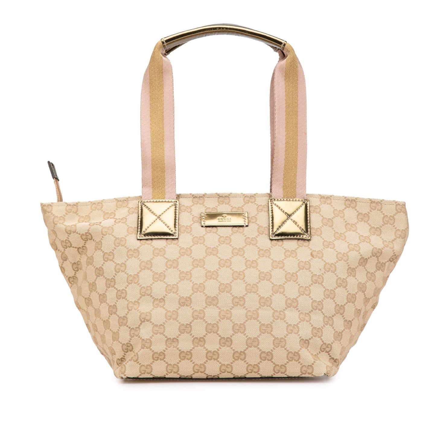 Gucci GG Web Canvas Calf Brown Tote Bag Shg 1Z4Cll