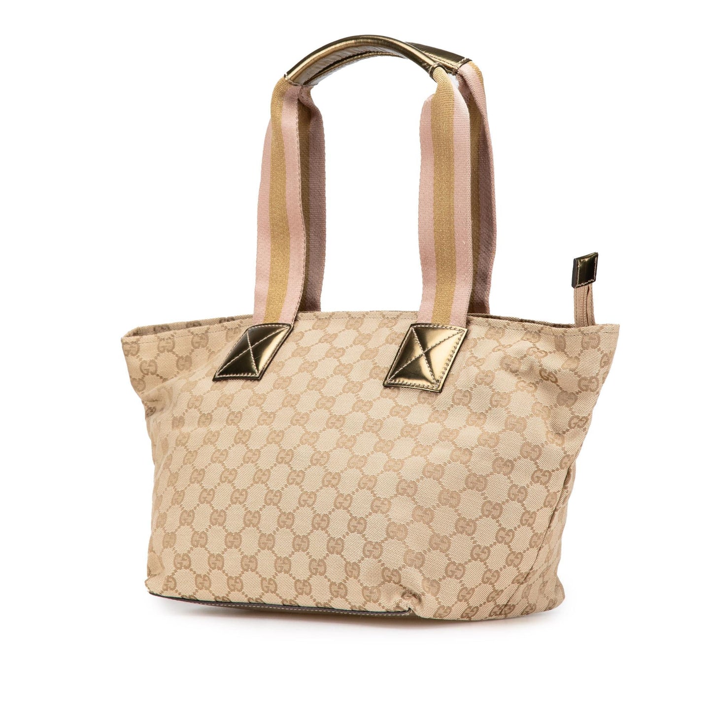 Gucci GG Web Canvas Calf Brown Tote Bag Shg 1Z4Cll