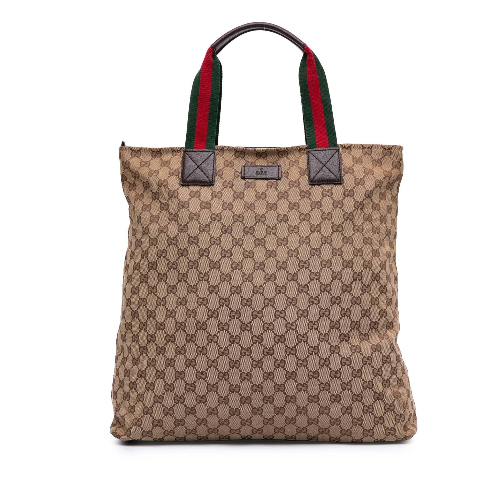 Gucci GG Web Canvas Calf Brown Tote Bag