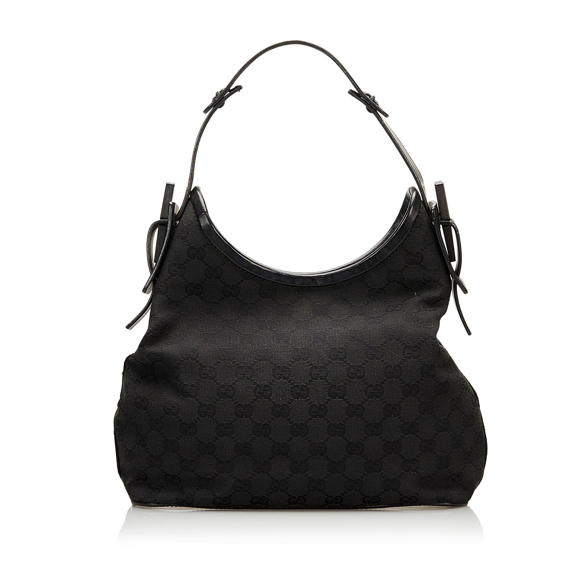 Gucci GG Wooden Accent SHG Canvas Black Shoulder Bag