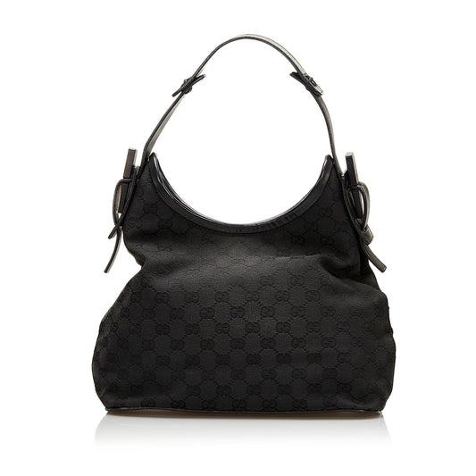 Gucci GG Wooden Accent SHG Canvas Black Shoulder Bag