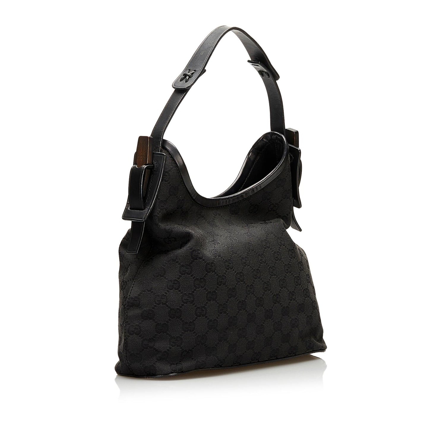 Gucci GG Wooden Accent SHG Canvas Black Shoulder Bag