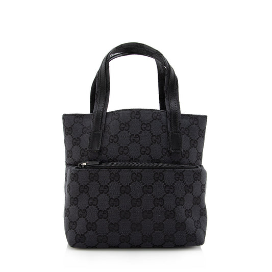 Gucci GG Front Pocket SHF Leather Canvas Black Mini Tote Bag