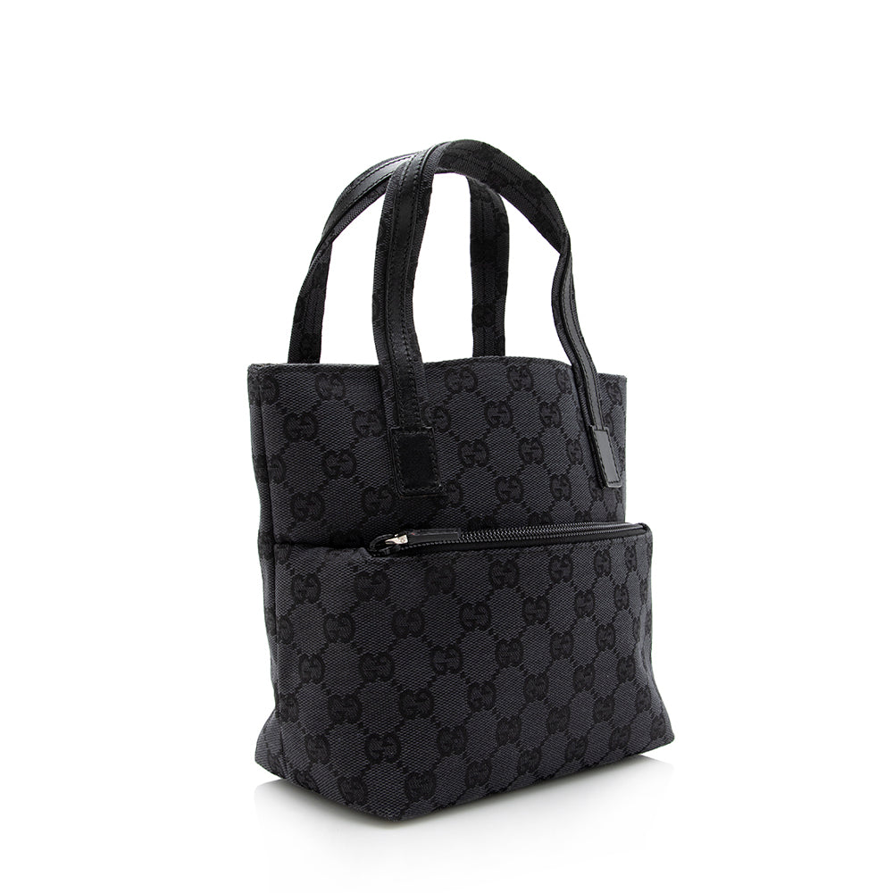 Gucci GG Front Pocket SHF Leather Canvas Black Mini Tote Bag