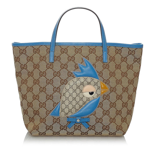 Gucci GG Zoo SHG Canvas Calf Brown Blue Tote Bag