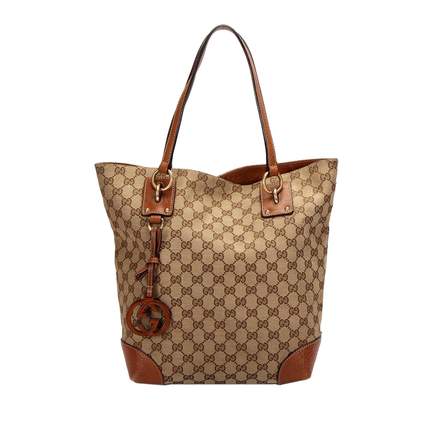 Gucci GG Charm SHG Canvas Calf Brown Tote Bag