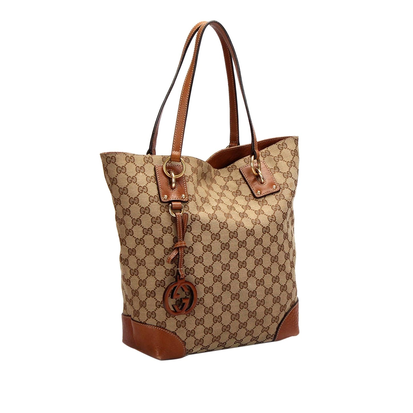 Gucci GG Charm SHG Canvas Calf Brown Tote Bag