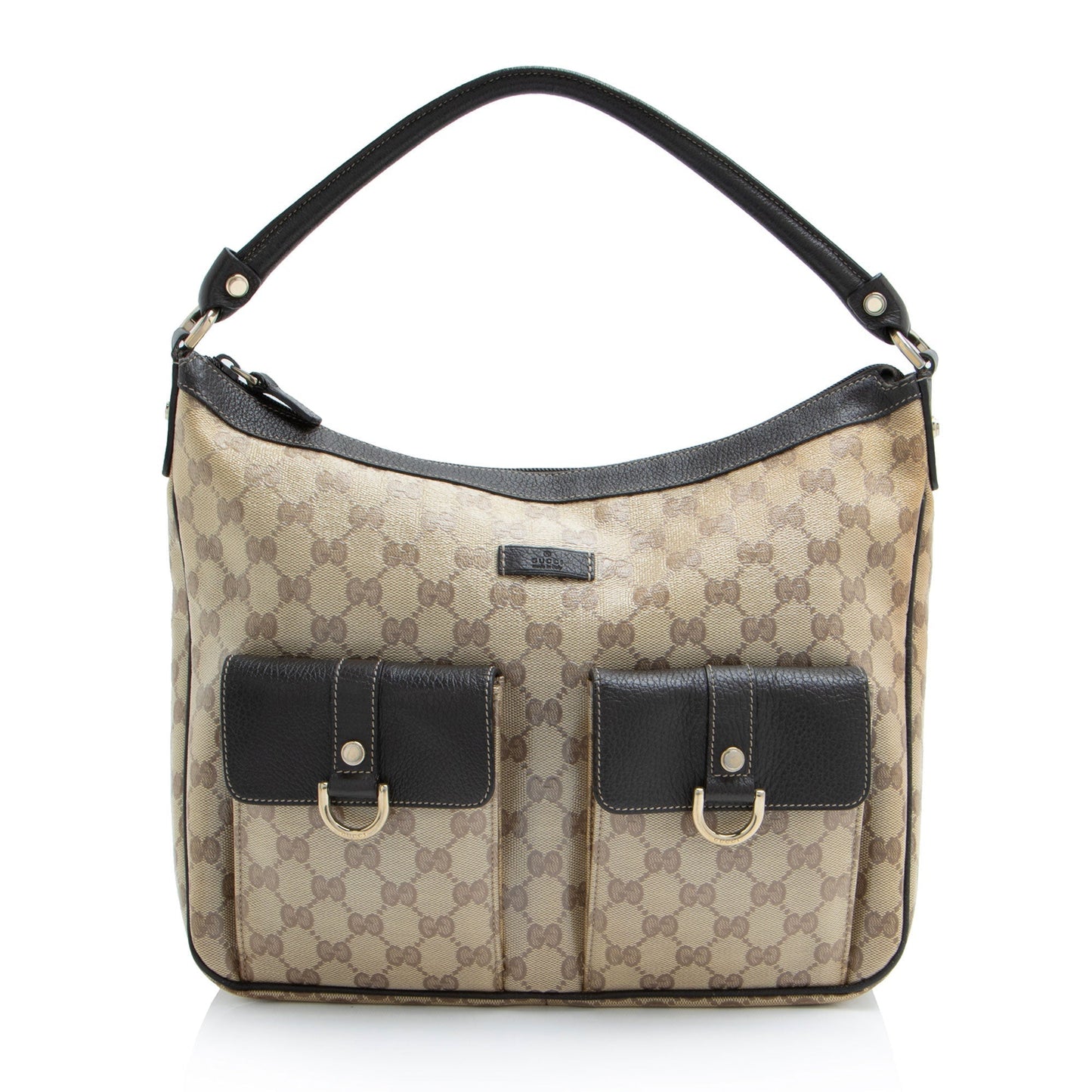 Gucci GG Crystal Abbey Pocket Leather Canvas Brown Shoulder Bag
