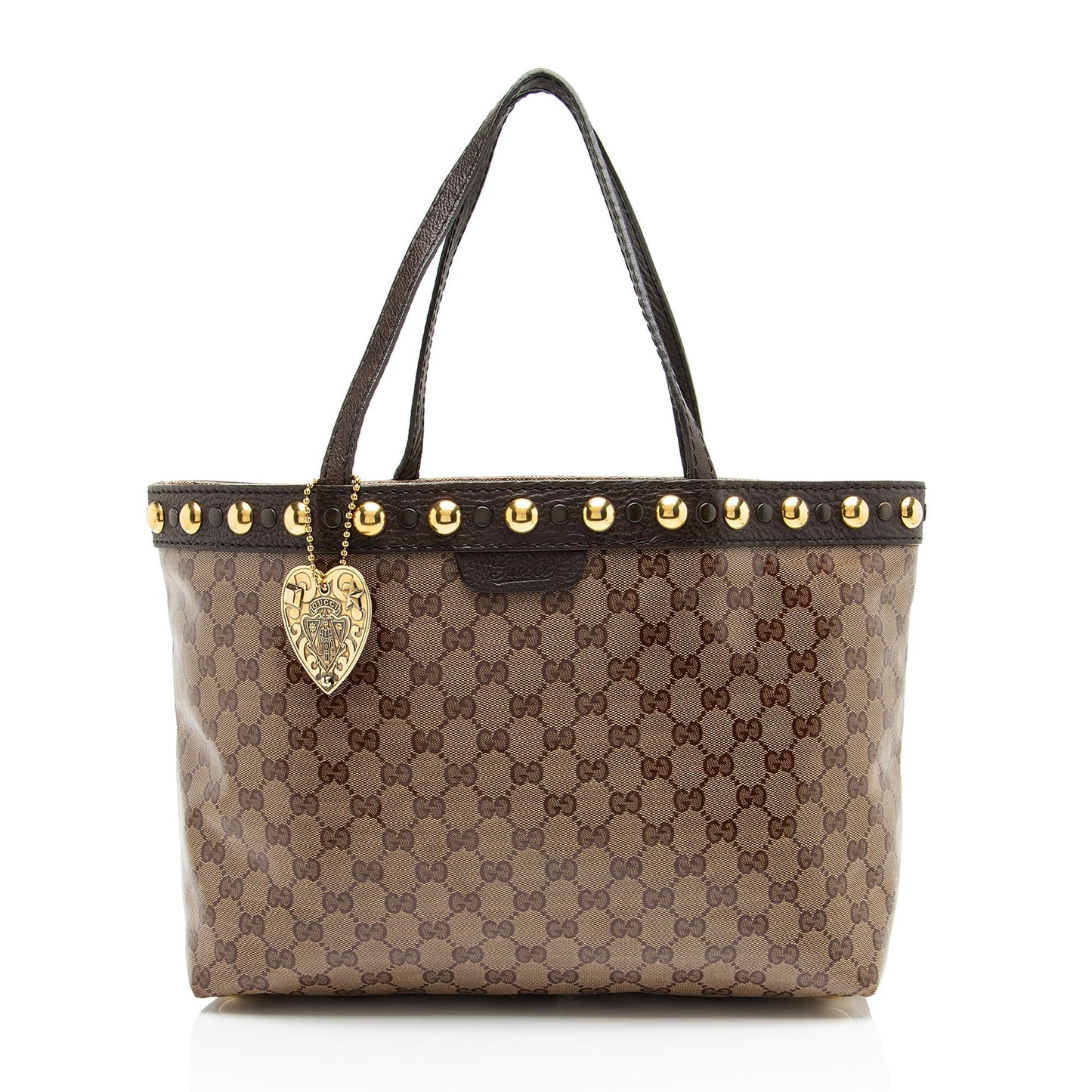 Gucci GG Crystal Babouska Leather Canvas Brown Medium Tote Bag