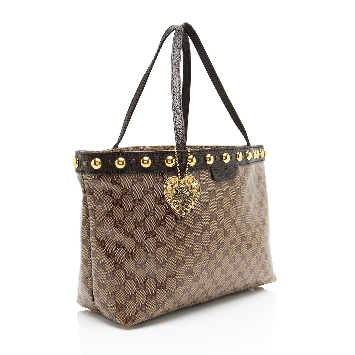 Gucci GG Crystal Babouska Leather Canvas Brown Medium Tote Bag