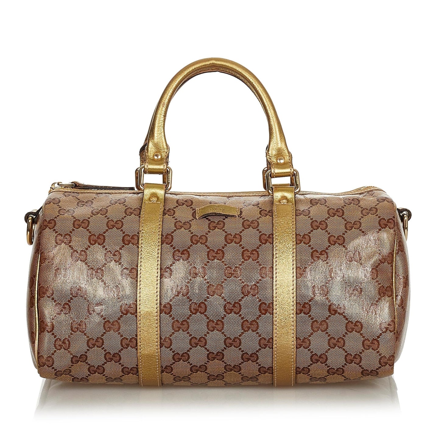 Gucci GG Crystal Boston SHG Brown Gold Satchel Bag