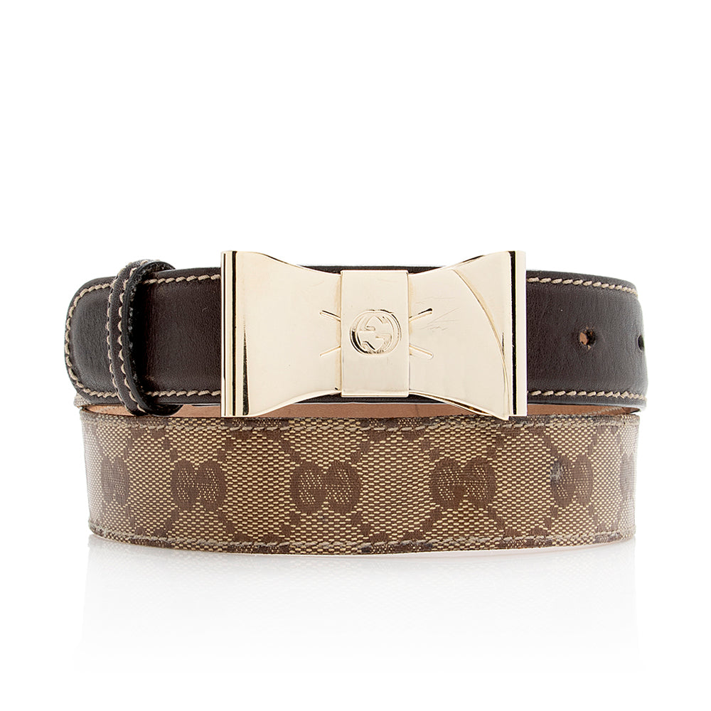 Gucci GG Crystal Bow Belt - Leather Canvas Brown Beige Accessory