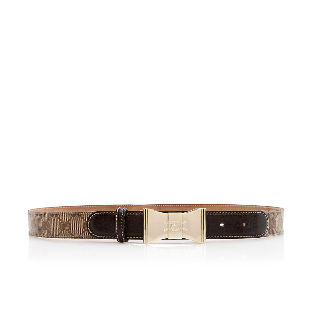 Gucci GG Crystal Bow Belt - Leather Canvas Brown Beige Accessory