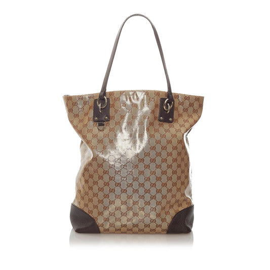 Gucci GG Crystal Charm SHG Calf Brown Tote Bag