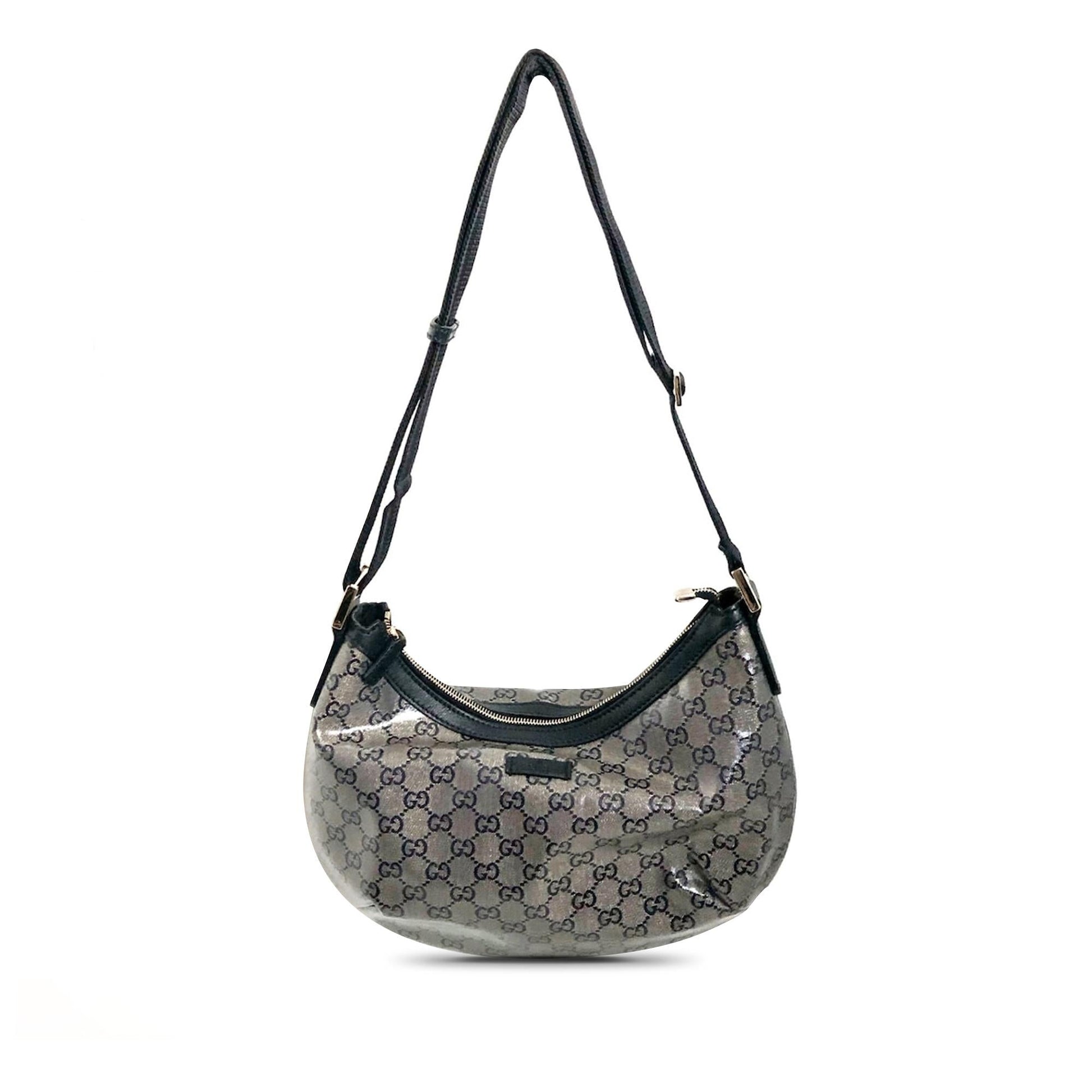 Gucci GG Crystal SHG-uuD71n Canvas Calf Black Grey Crossbody Bag