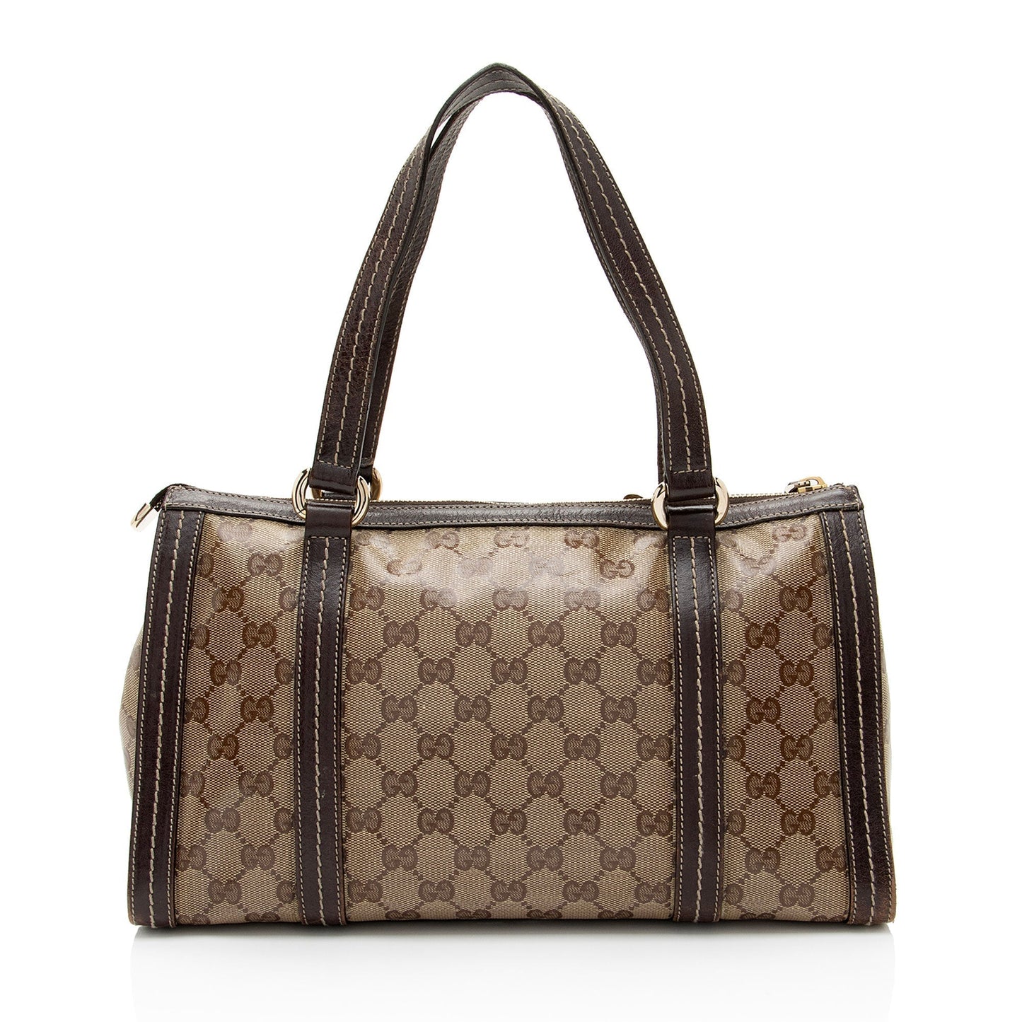 Gucci GG Crystal Duchessa Boston SHF-011vqr Leather Canvas Brown Beige Satchel Bag