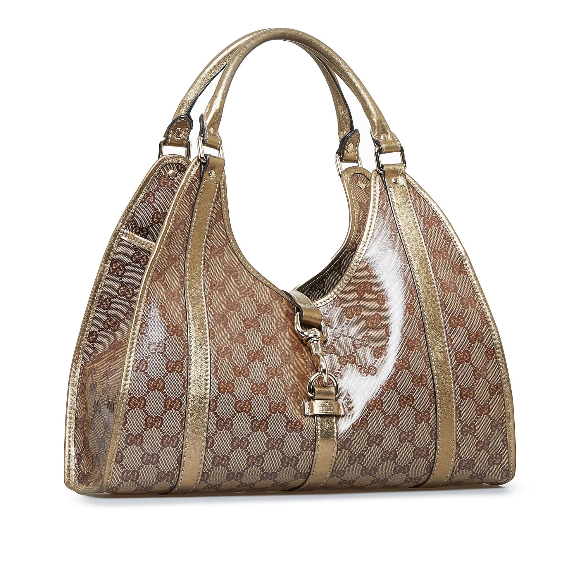 Gucci GG Crystal Jackie SHG-GAiqrC Calf Brown Gold Shoulder Bag