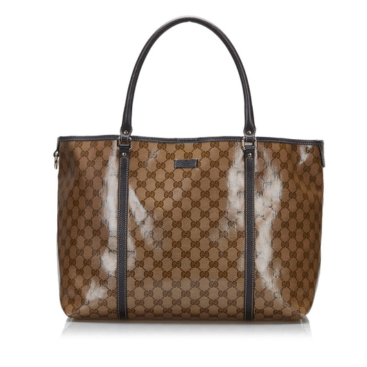 Gucci GG Crystal Joy SHG-HaoJXS Canvas Calf Brown Tote Bag