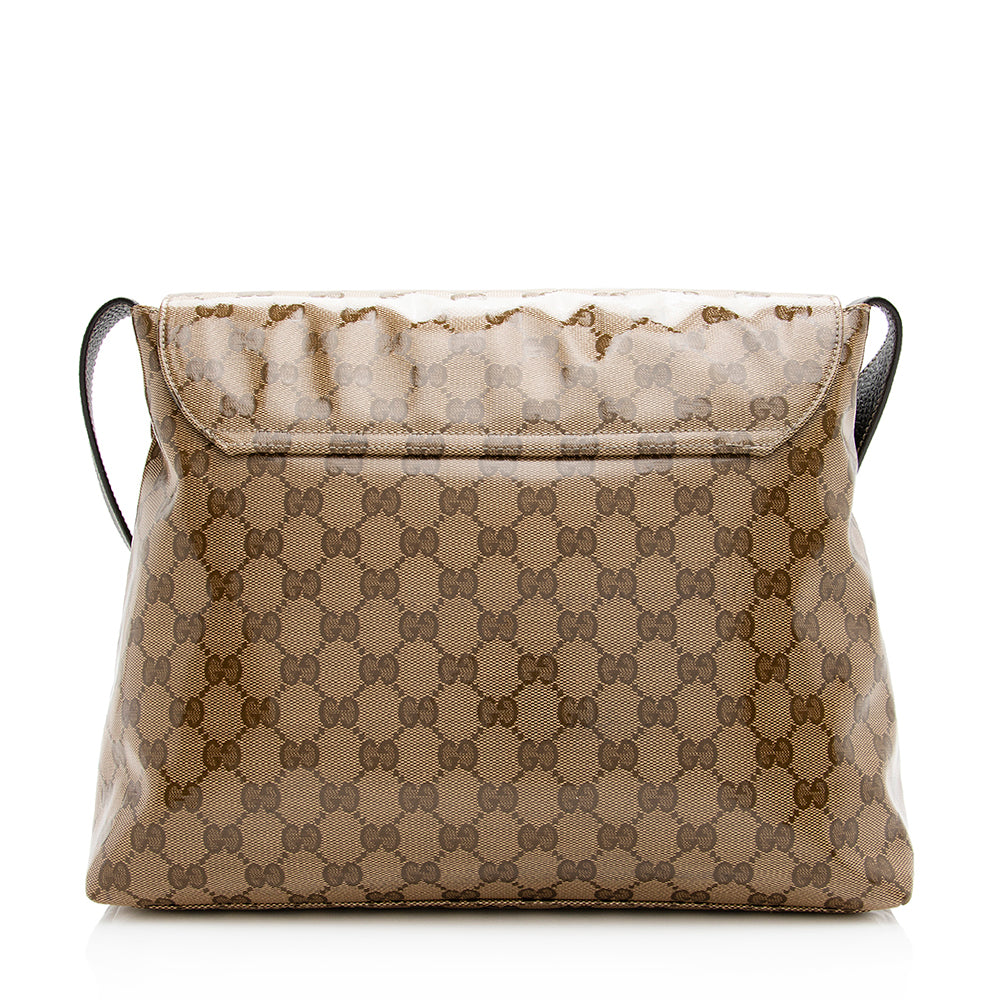 Gucci GG Crystal Messenger SHF Leather Canvas Beige Large Shoulder Bag