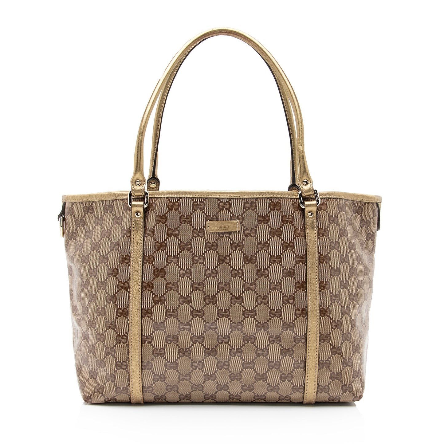 Gucci Crystal GG Joy SHF Leather Canvas Beige Gold Tote Bag