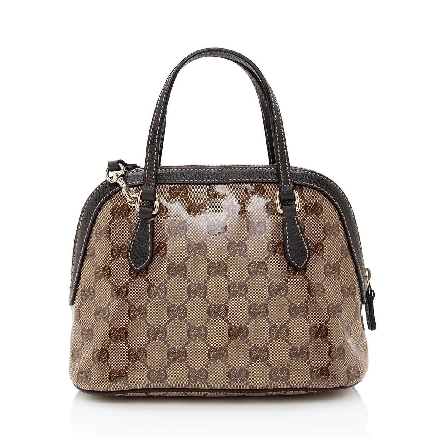 Gucci GG Crystal Dome SHF Leather Canvas Brown Beige Satchel Bag