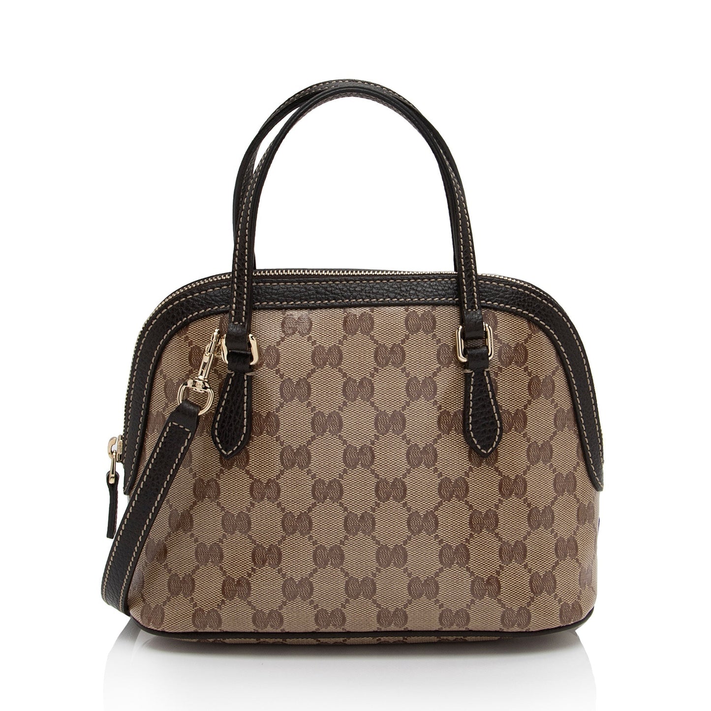 Gucci GG Crystal Dome SHF-N9jhKV Leather Canvas Brown Beige Satchel Bag