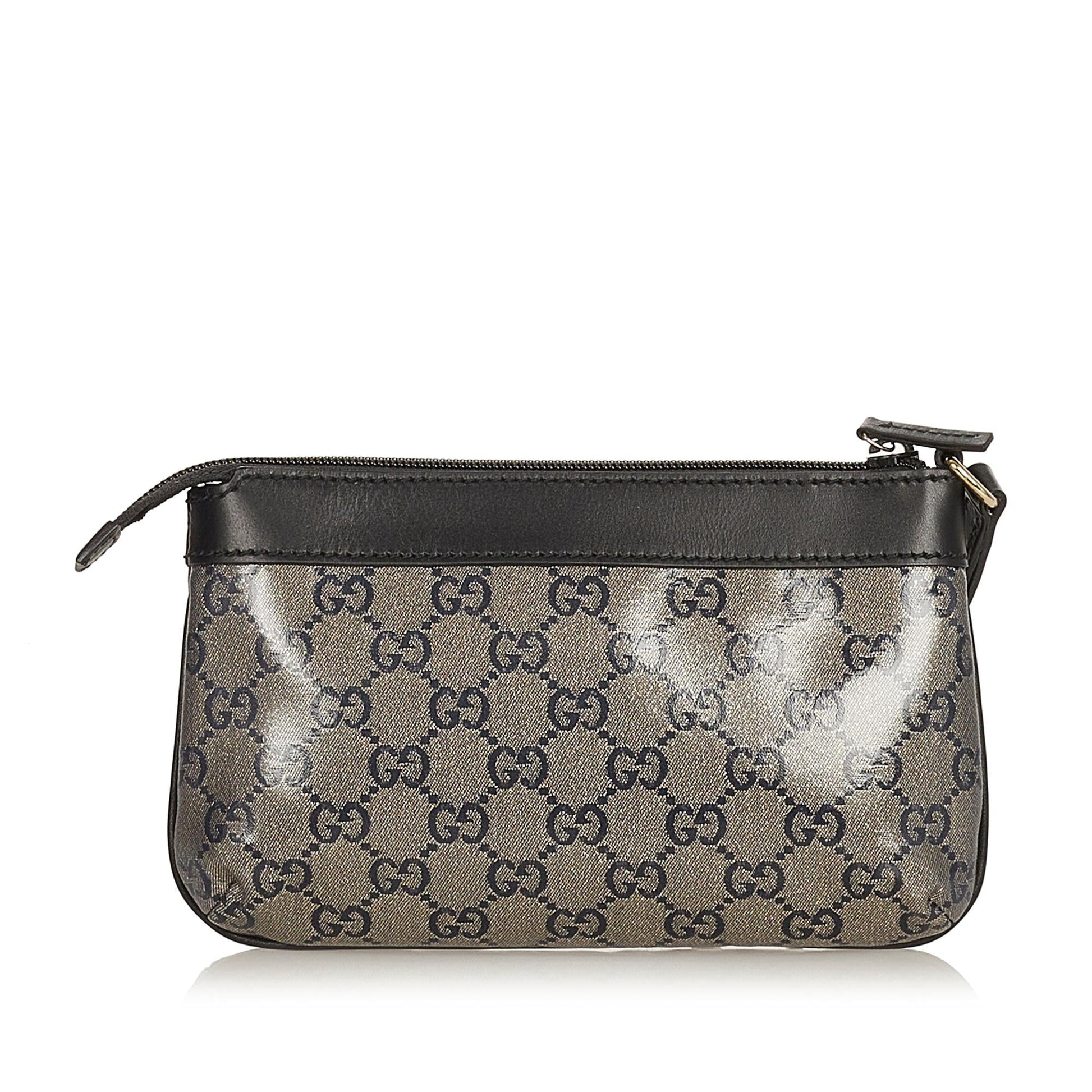 Gucci GG Crystal Pouch SHG Black Brown Handbag