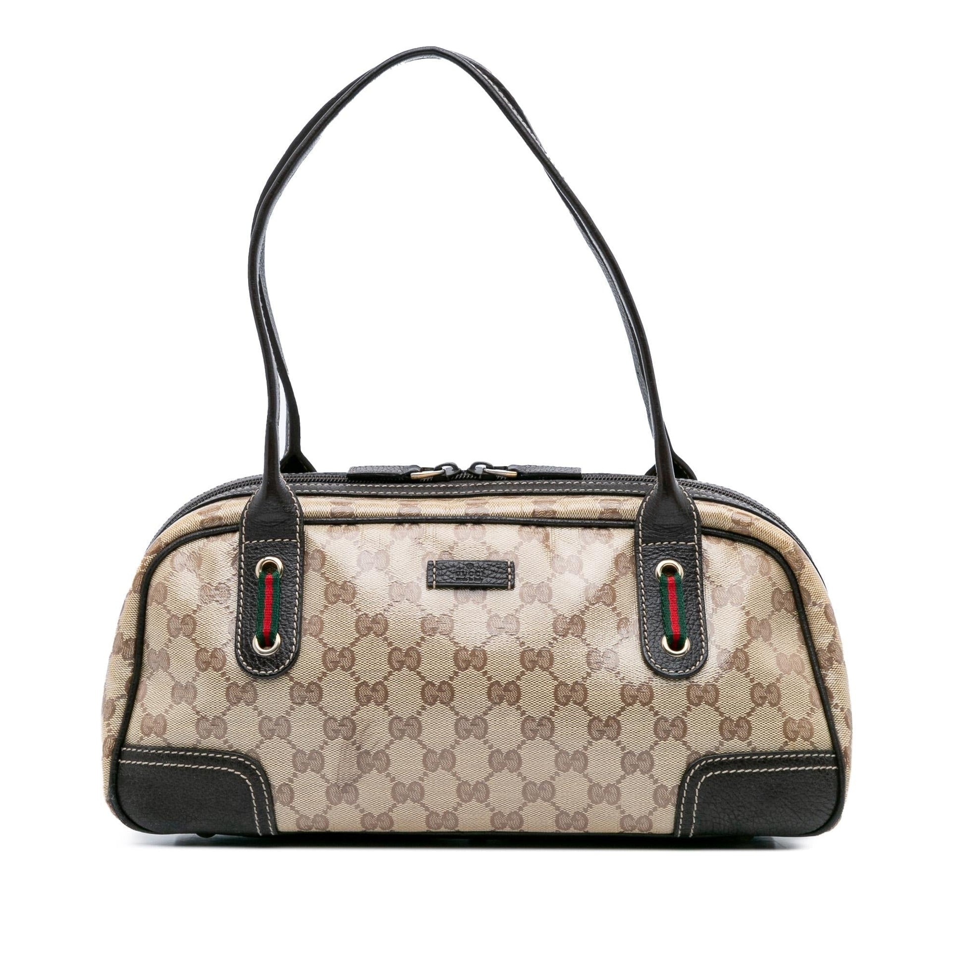 Gucci GG Crystal Princy Canvas Calf Brown Shoulder Bag