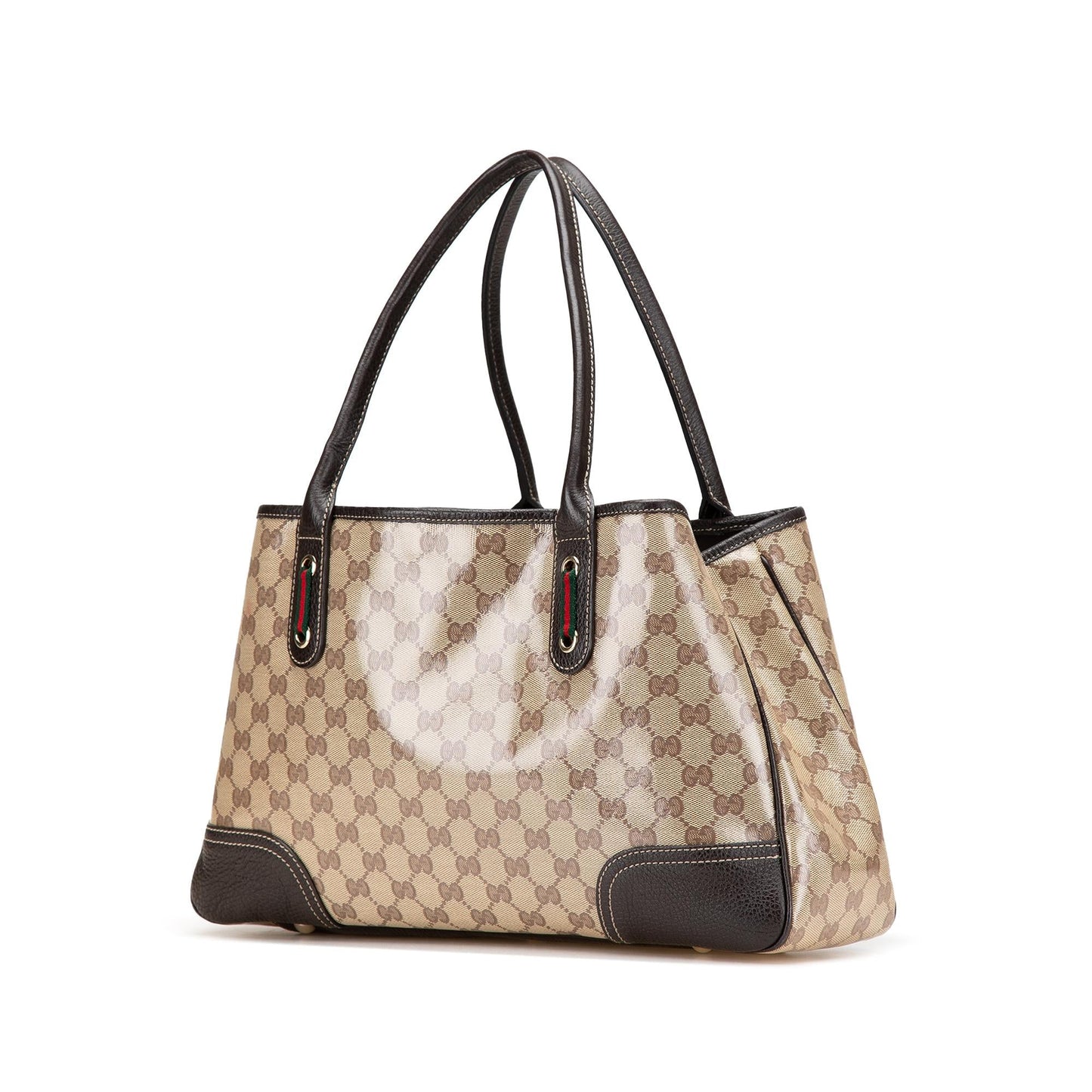 Gucci GG Crystal Princy Canvas Calf Brown Tote Bag