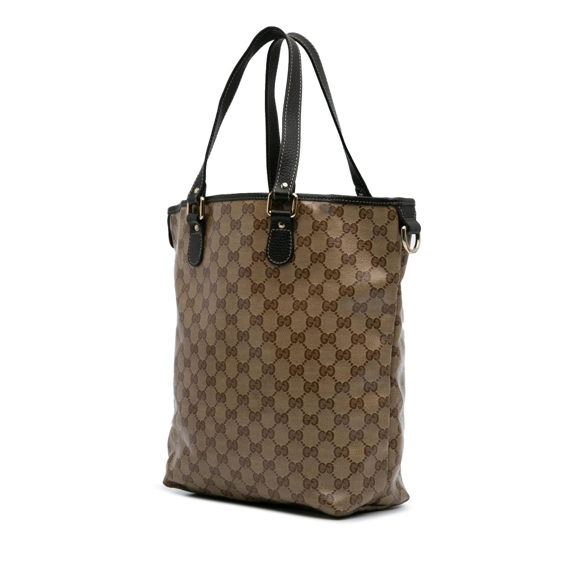 Gucci GG Crystal Canvas Calf Brown Tote Bag
