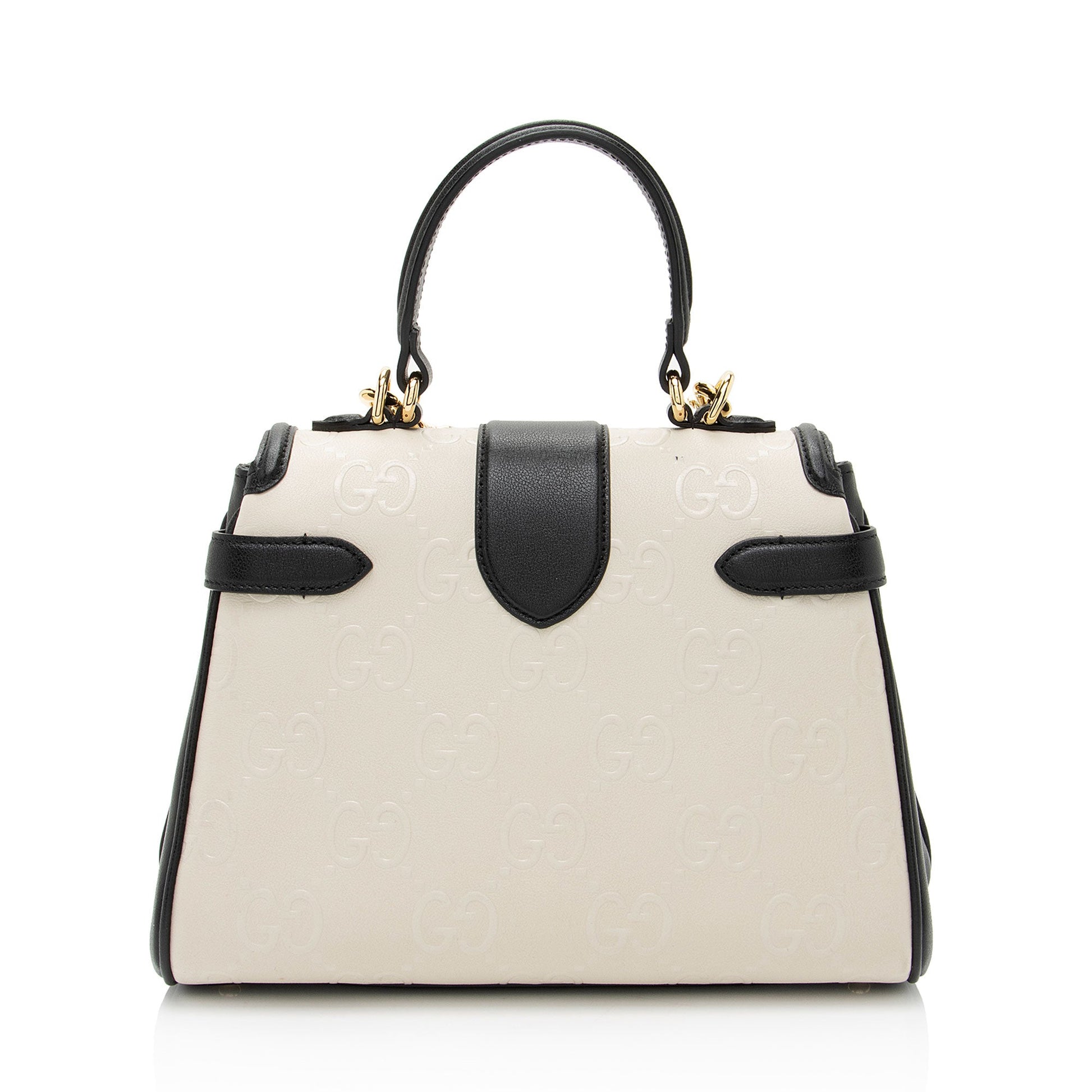 Gucci GG Debossed Top Handle SHF-hGmUB9 Leather Black White Small Satchel Bag
