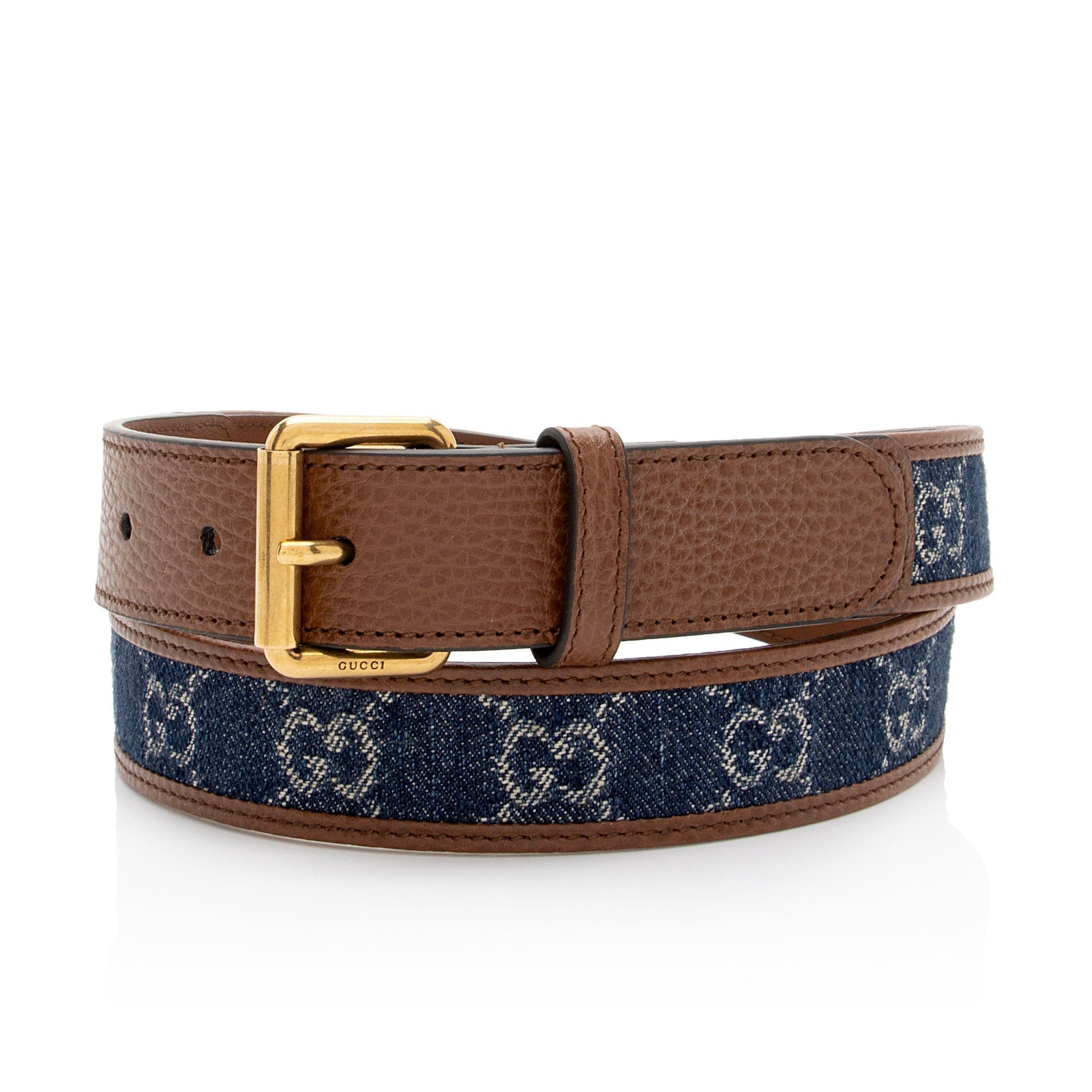 Gucci GG Belt - Size 36 Leather Denim Brown Blue Accessory