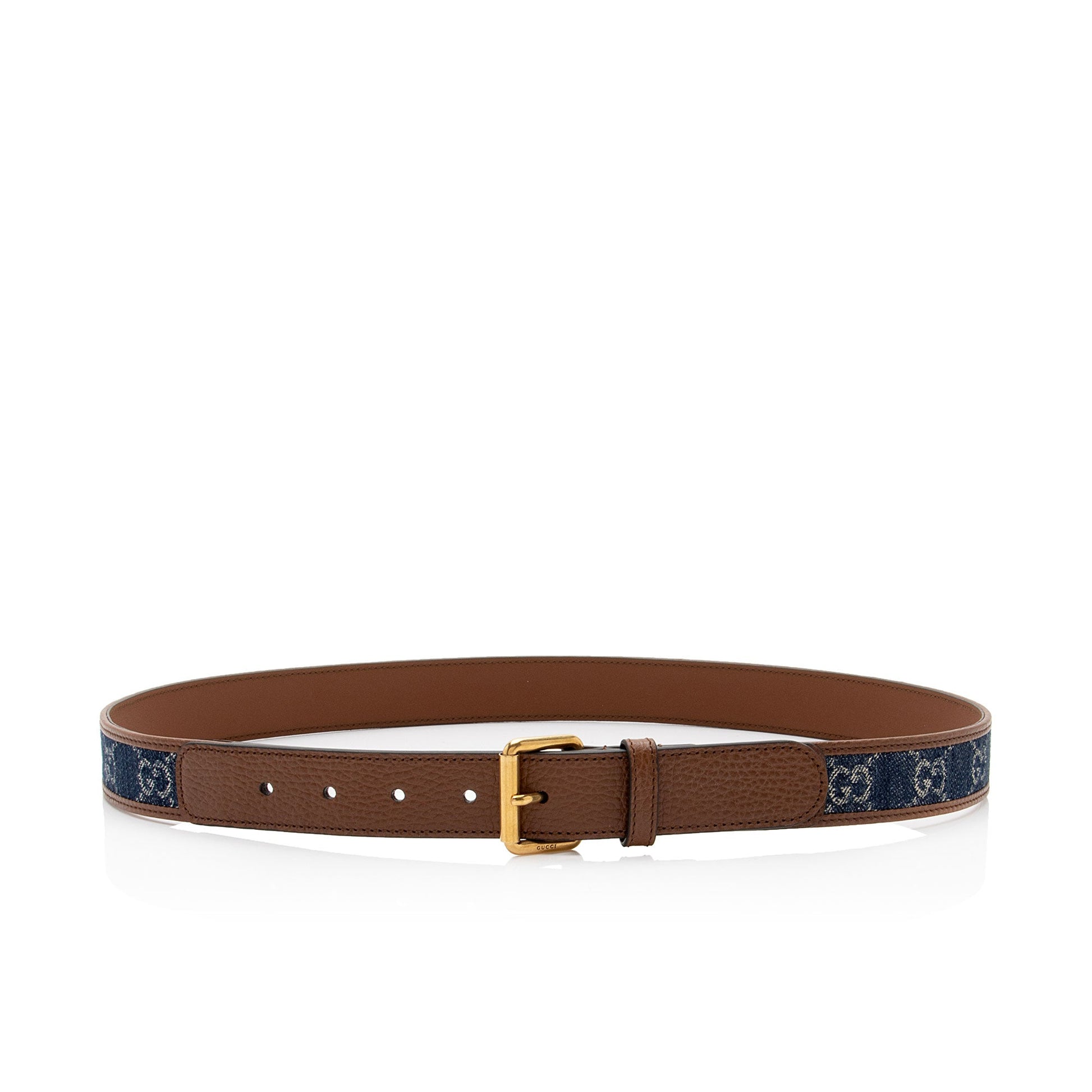 Gucci GG Belt - Size 36 Leather Denim Brown Blue Accessory Shf Hduafp