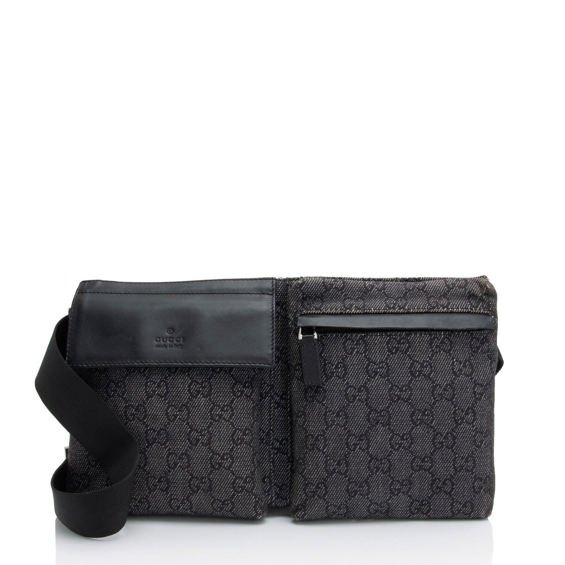 Gucci GG Belt SHF-t5lFV4 Leather Denim Nylon Black Accessory