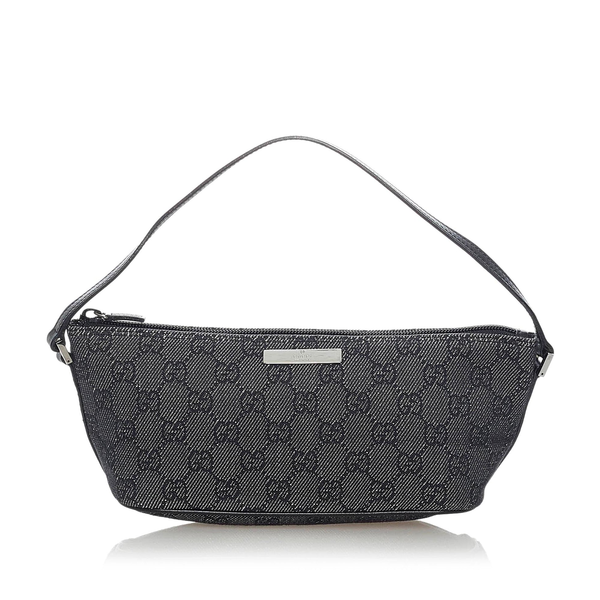 Gucci GG Boat Baguette SHG Denim Black Handbag