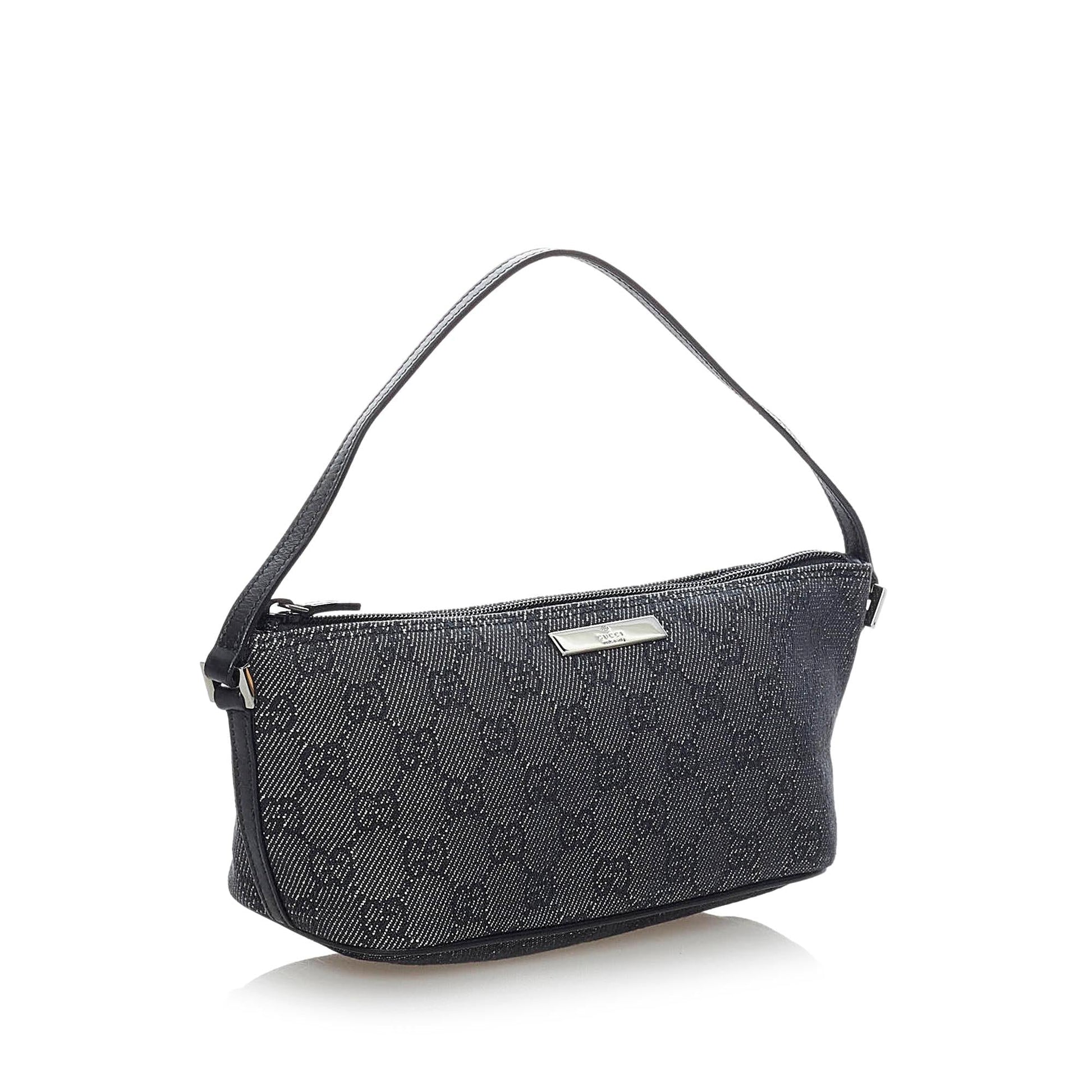 Gucci GG Boat Baguette SHG Denim Black Handbag