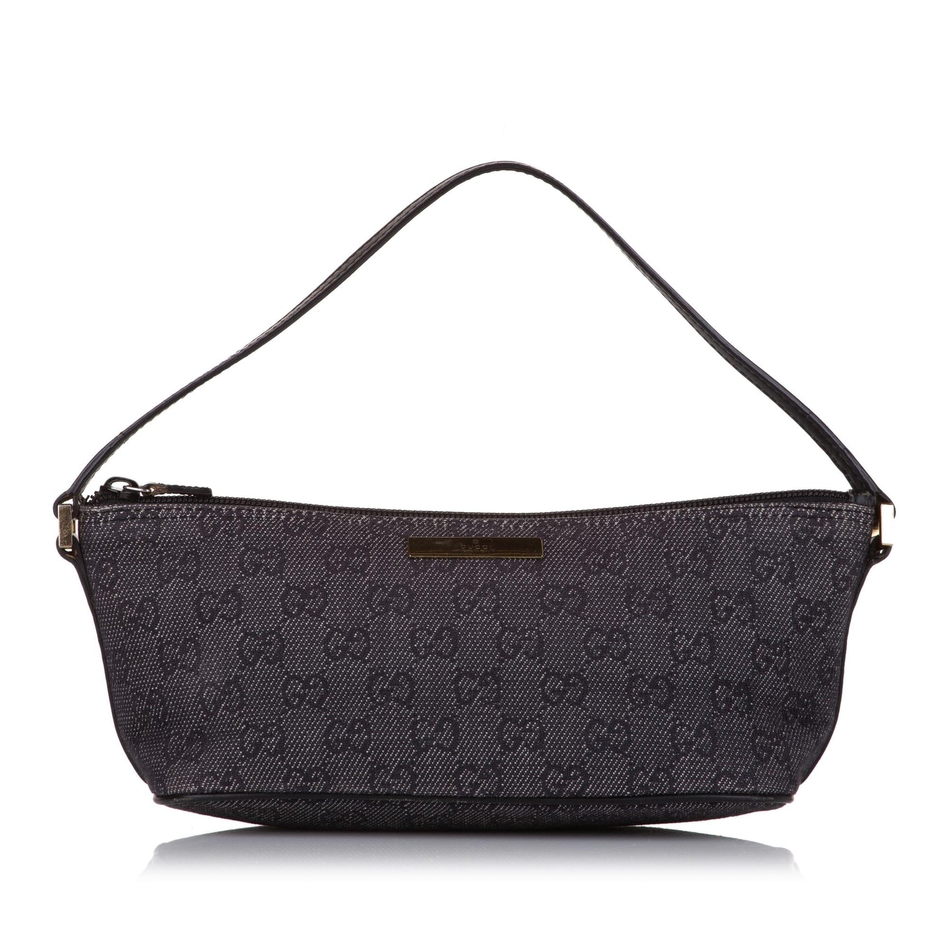 Gucci GG Boat Baguette SHG Denim Calf Black Handbag