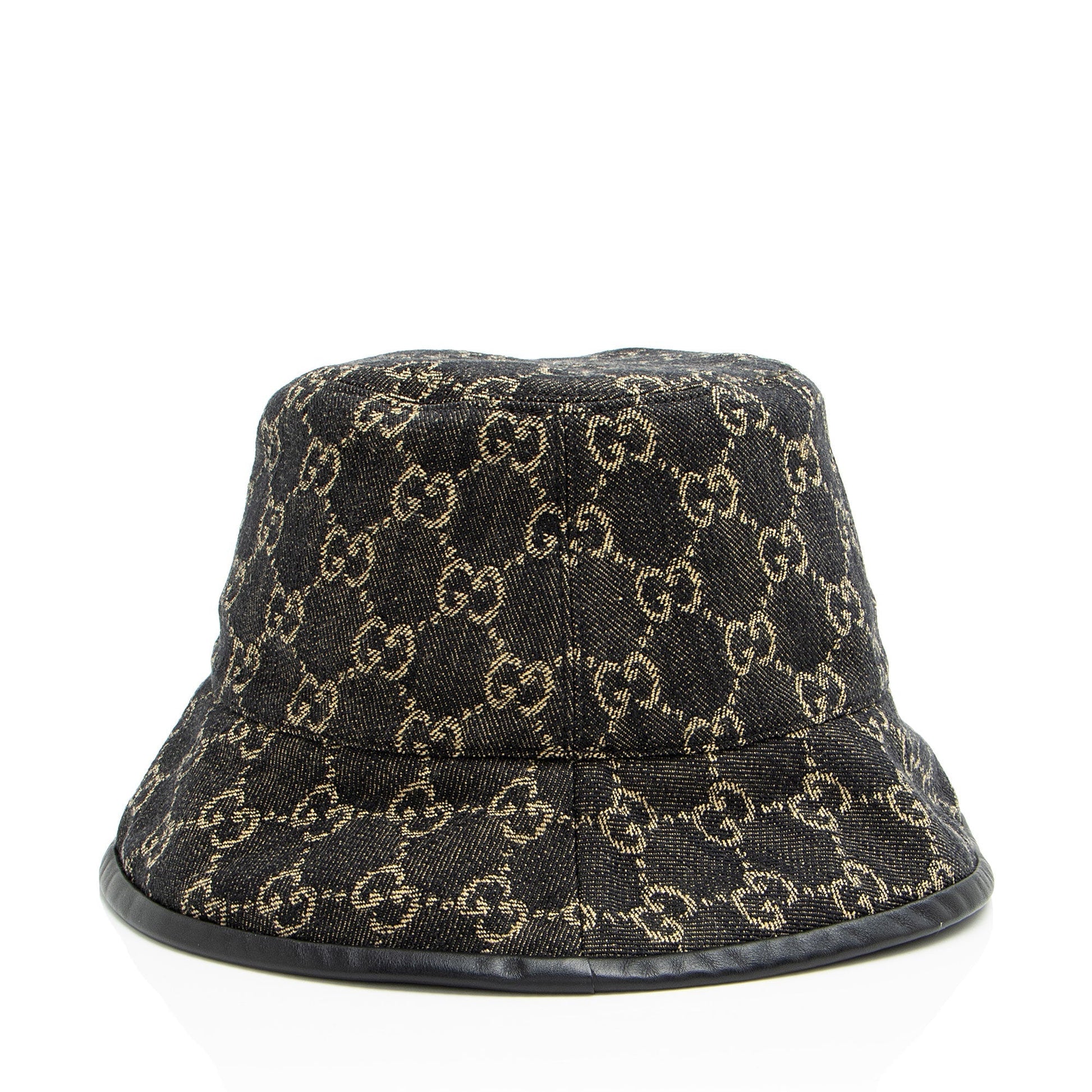 Gucci GG Bucket Hat - Size Leather Denim Black Beige Bucket Bag