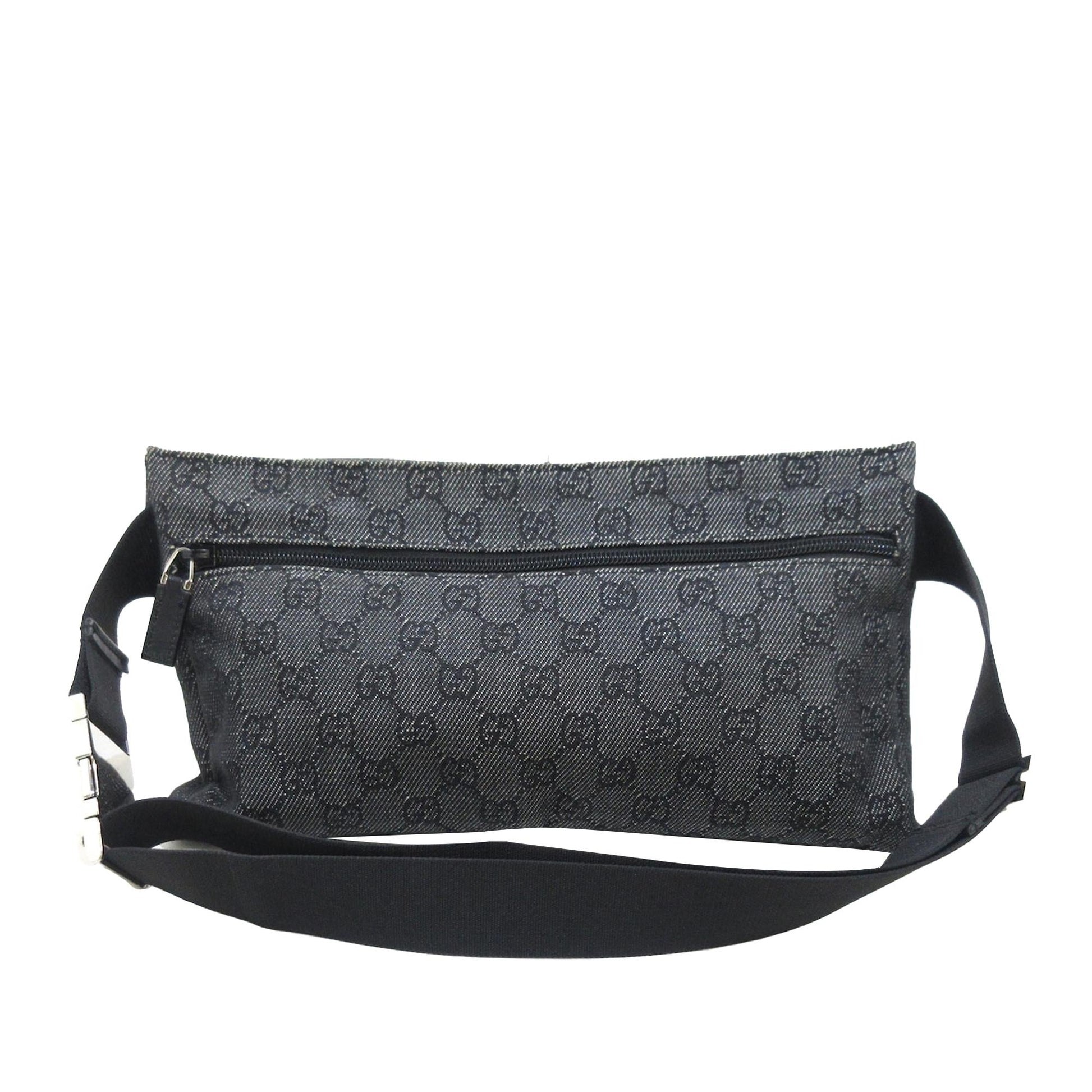Gucci GG Double Pocket Belt SHG-7wlRCP Denim Calf Grey Accessory