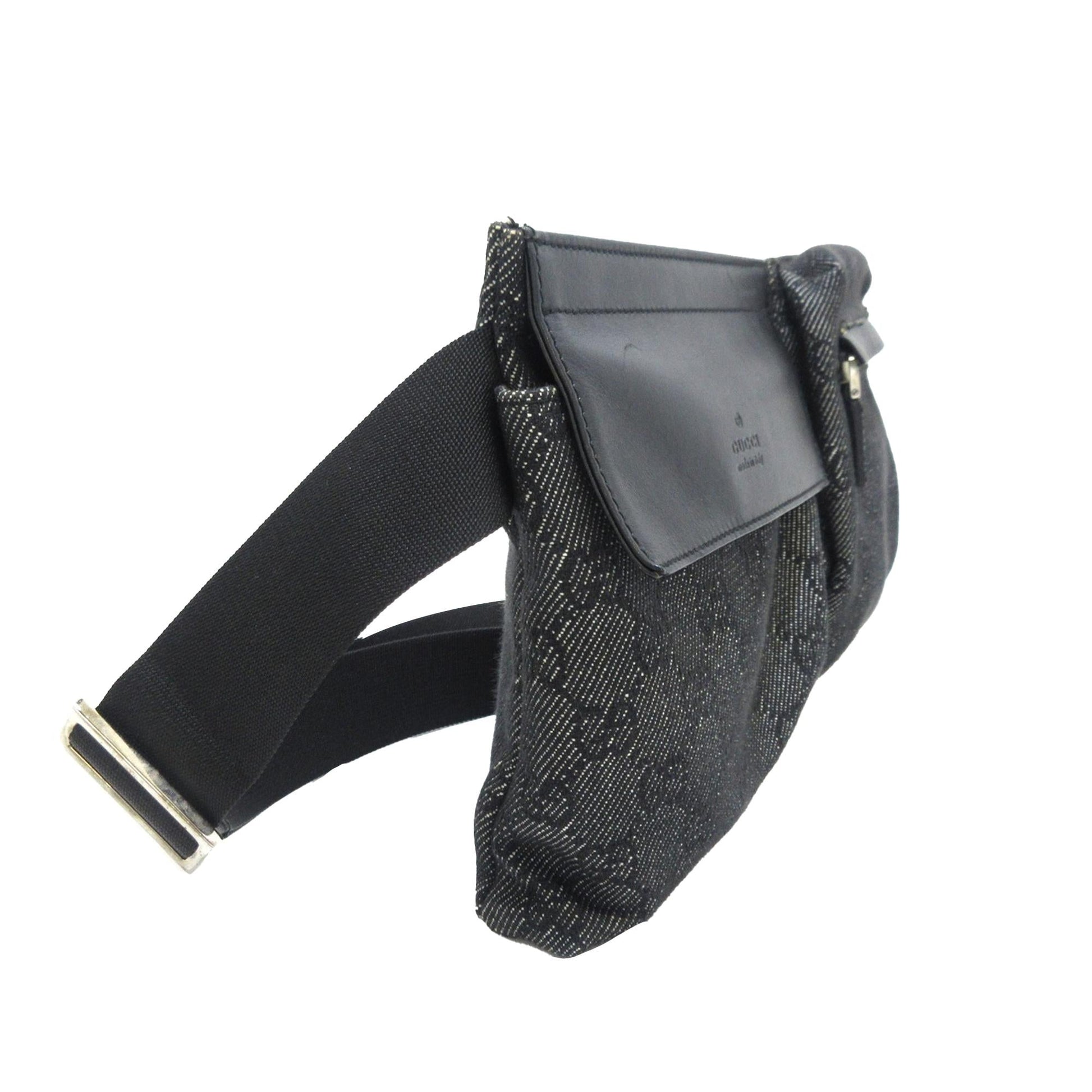 Gucci GG Double Pocket Belt SHG-7wlRCP Denim Calf Grey Accessory