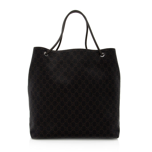 Gucci GG Gifford SHF Leather Denim Black Brown Tote Bag