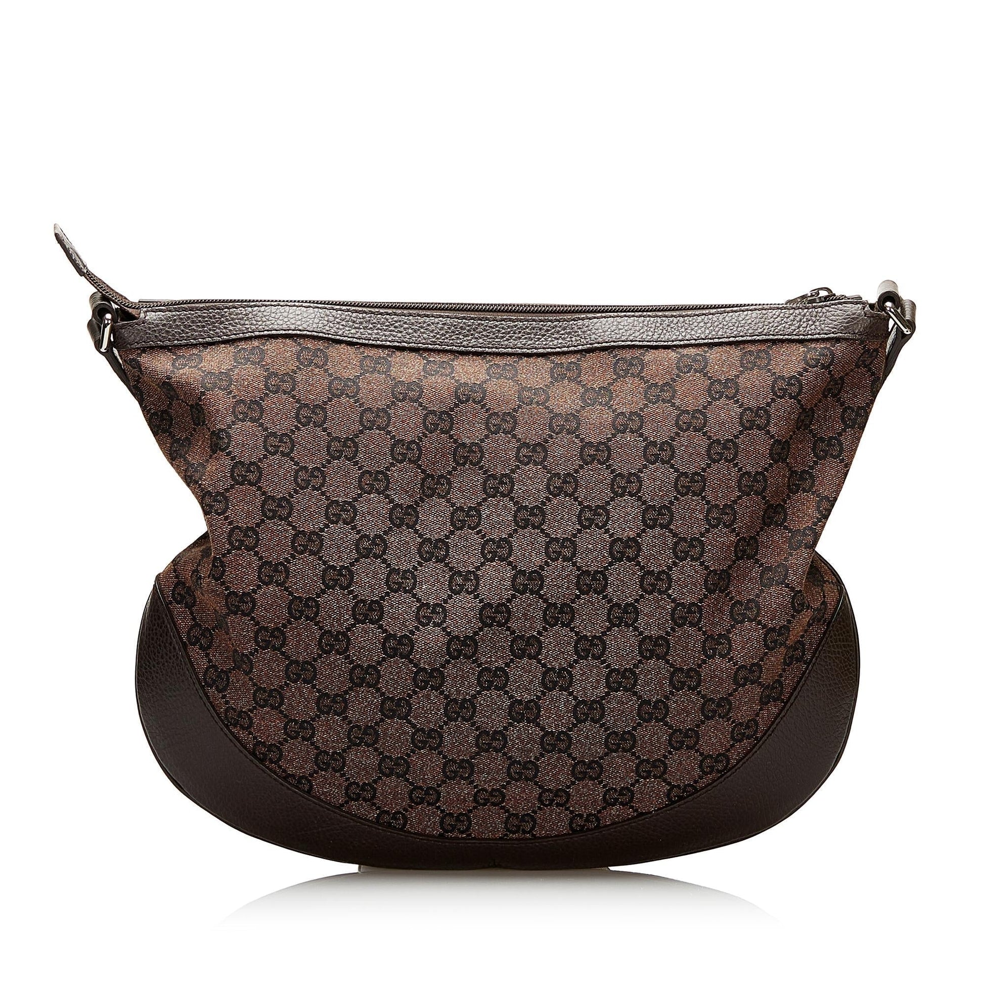 Gucci GG Half Moon SHG Canvas Denim Brown Crossbody Bag