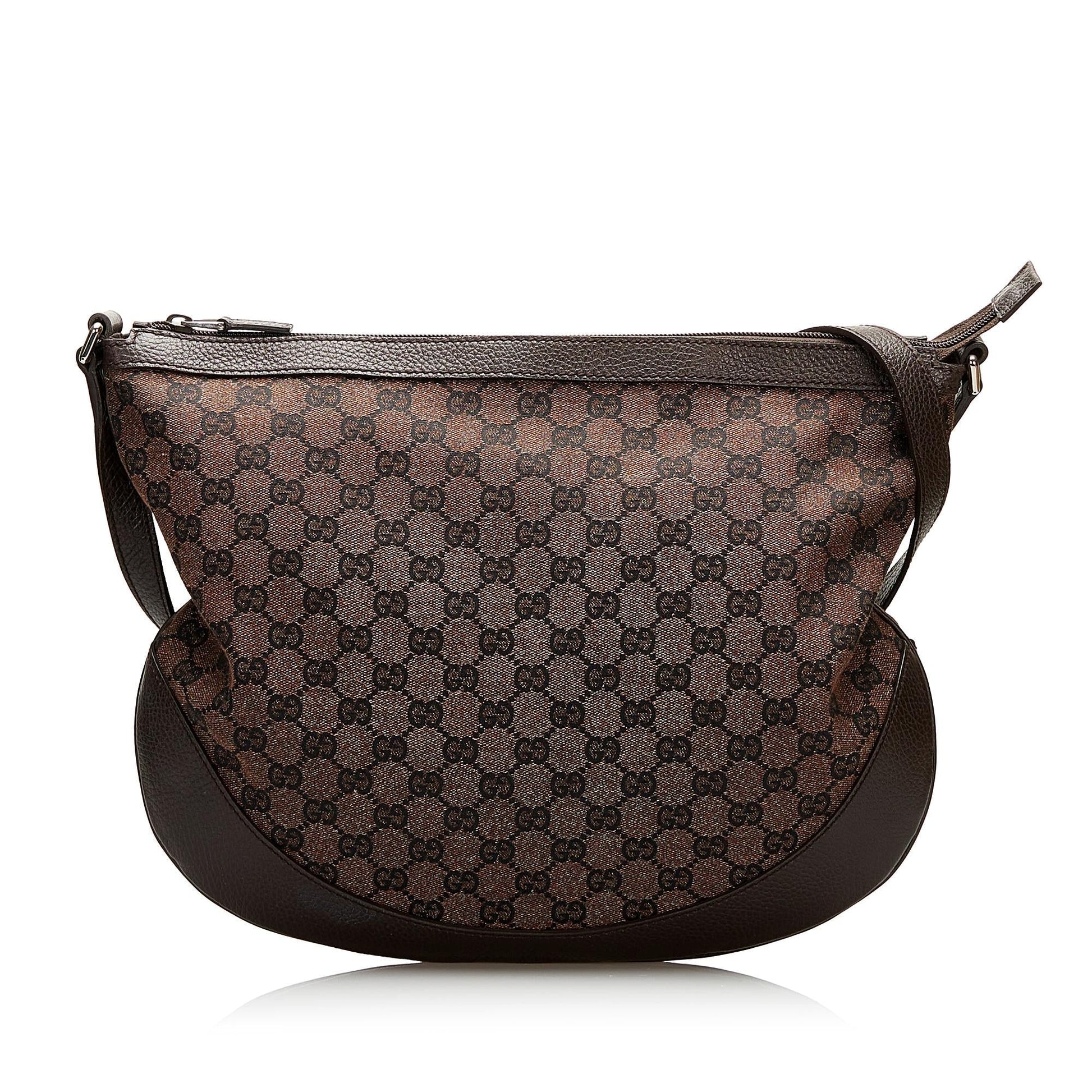 Gucci GG Half Moon SHG Canvas Denim Brown Crossbody Bag