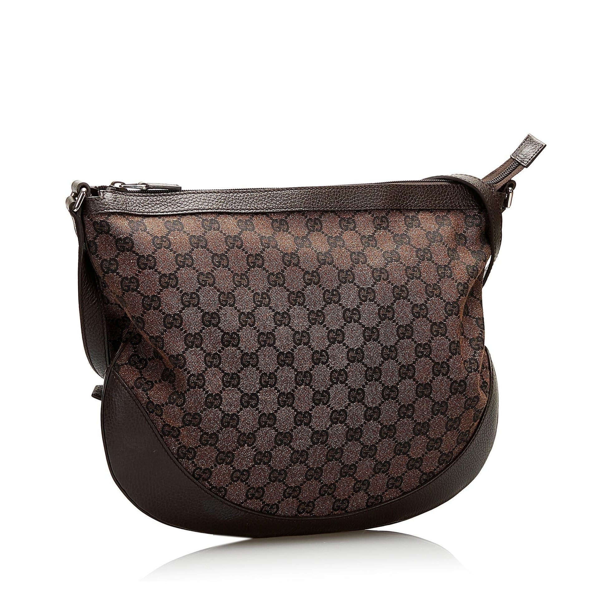 Gucci GG Half Moon SHG Canvas Denim Brown Crossbody Bag