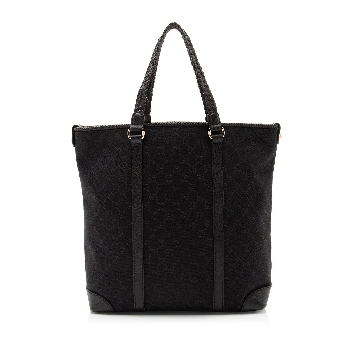 Gucci GG Marrakech Leather Canvas Denim Black Tote Bag