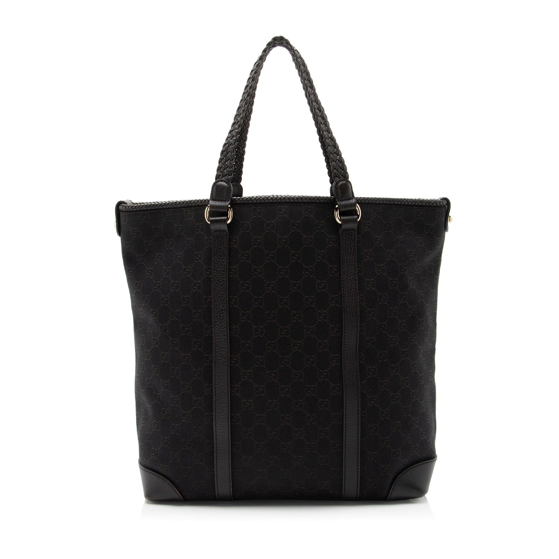 Gucci GG Marrakech Leather Canvas Denim Black Tote Bag