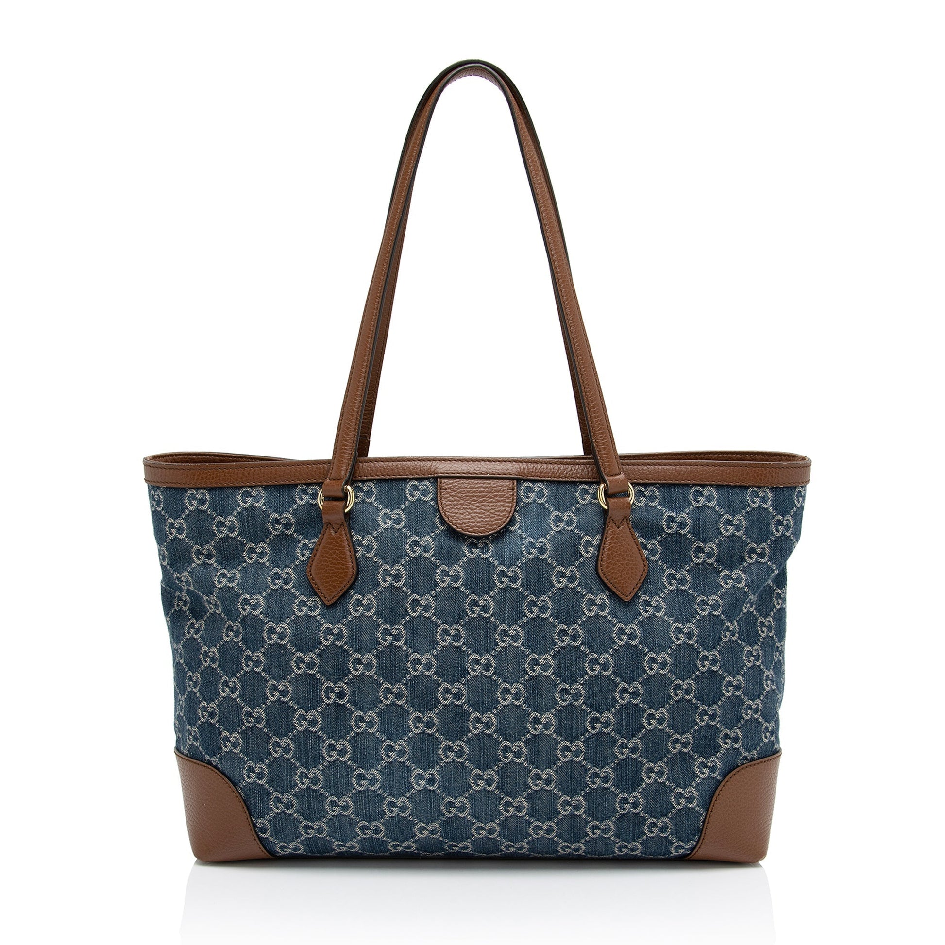 Gucci GG Ophidia SHF-DAKiQf Leather Denim Brown Blue Tote Bag