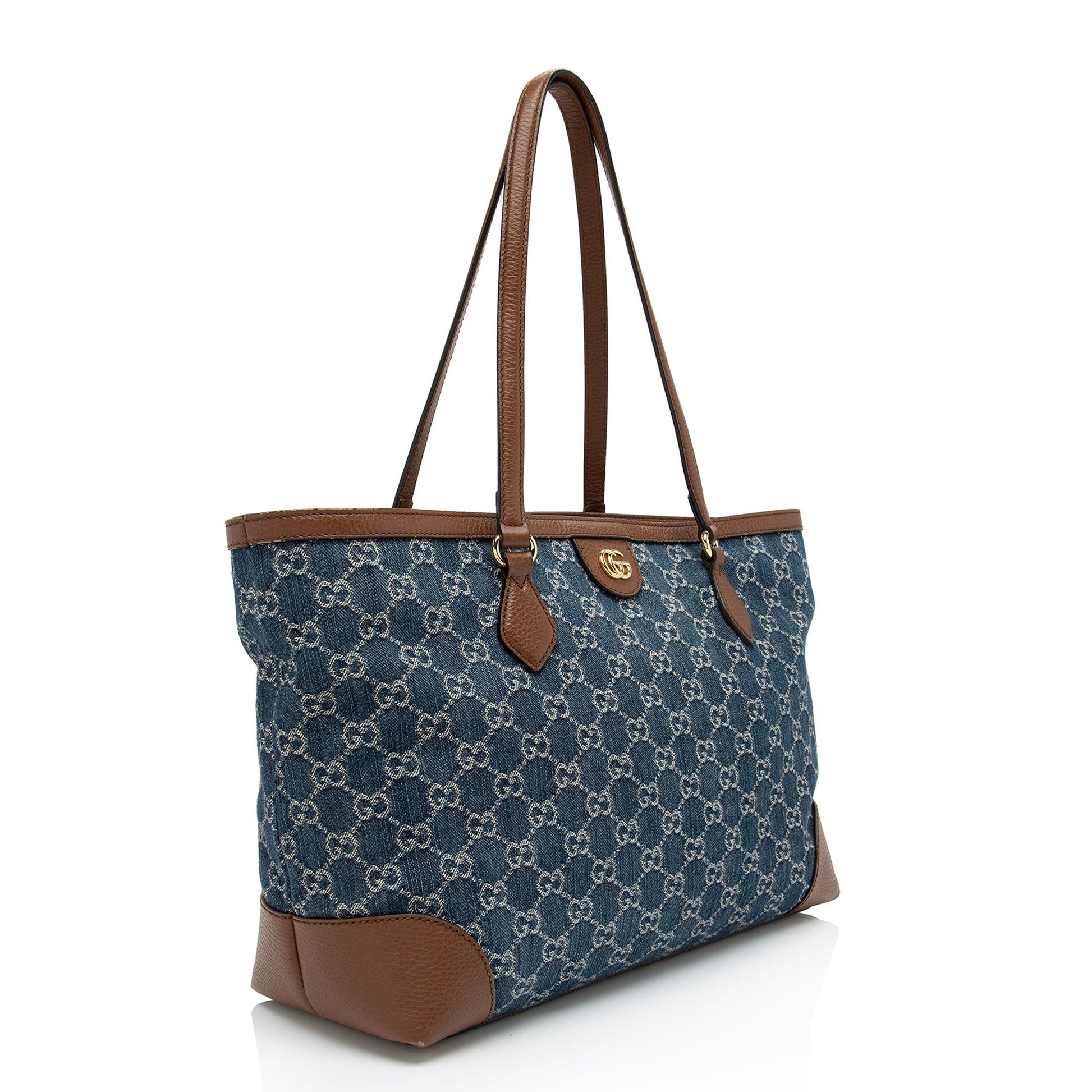 Gucci GG Ophidia SHF-DAKiQf Leather Denim Brown Blue Tote Bag